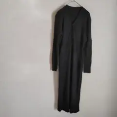 新品 ニットワンピース リブニット ロング 長袖 レディース 黒