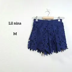 ネイビー 花柄レース ショートパンツ