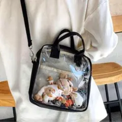 3WAY クリアバッグ 痛バッグ 推し活　ショルダーバッグ 黒　クリアポケット