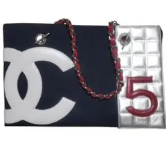 【8/6まで】本物保障 CHANEL ロゴ トートバッグ ネイビー No5 ココ 8/6まで】本物保障 CHANEL ロゴ トートバッグ ネイビー No5 ココ