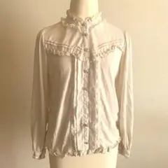 axesfemmeフリル付きホワイト長袖ブラウス