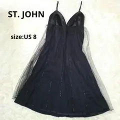 ST.JOHN*キャミニットワンピース*ビジュー*チュール*ドレス*ブラック