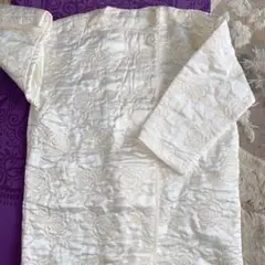 ノーカラー ガウン ジャケット 刺繍 部屋着 白