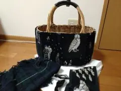 エバゴス ebagos ふくろう シェニール織り 紅籐 かご バッグ