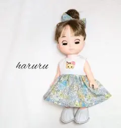 メルちゃん服　ソランちゃん服　ねこ花柄水色　レミンちゃん服　コルネちゃん服