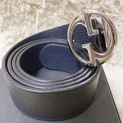 【美品】 GUCCI ベルト リバーシブル インターロッキング レザー シルバー