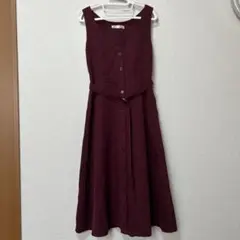 バーガンディ ノースリーブ ロングワンピース M