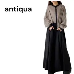 antiqua パターントルソ　バンドカラー Aライン ギャザー 高級感 美品