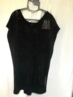【大きいサイズ】　メッシュ　ノースリーブ　ニット　黒　3L
