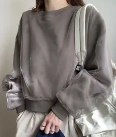 チュールレイヤード裏起毛ショートスウェットトップス