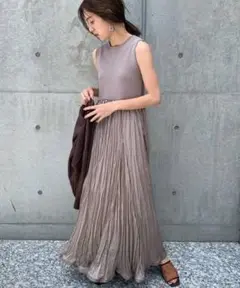 FRAY I.D ワッシャープリーツニットコンビワンピース MOC