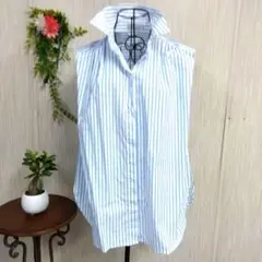 NANING9　青と白のストライプ ノースリーブシャツ　M　レディース 韓国