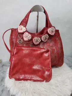 ❤サボイ❤極美品❤️赤いハート型装飾付きレースハンドバッグ✨ポーチ付き✨