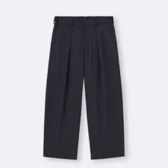 【完売品】GU バレルレッグスラックス [柄] NAVY ストライプ