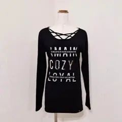 Avail Mode　長袖カットソー　ブラック系　光沢ロゴ　ストレッチ【L】