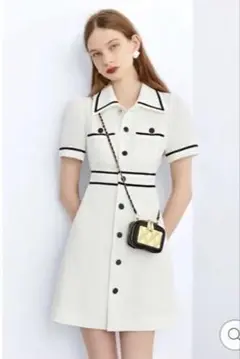【美品】N.FRAME　カラー付きホワイトメッシュワンピース