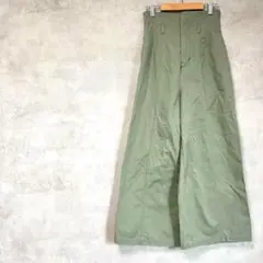 ミスティウーマン　綿100%　ワイドパンツ　ハイウエスト　緑系　センタータック