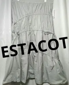 新品未使用ESTACOT　ナイロンギャザーフレアースカート　グレー　大きいサイズ