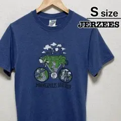JERZEES　Tシャツ　S　ネイビー　ブルー　プリント　自転車　サイクリング