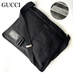美品✨ GUCCI グッチ ナイロンレザー ショルダーバッグ ブラック ロゴ