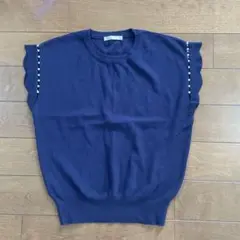 【美品 】IT'S DEMO ビジュー カットソー 袖 パール ネイビー