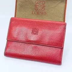 ロエベ レザー アナグラム 三つ折り財布 レッド