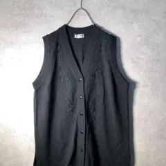 【ヴィンテージ】花柄刺繍 レトロベスト Vネック ボタン 古着used BS18