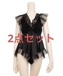 RAVIJOUR ラヴィジュール チュールサテンロンパース ブラック ホワイト