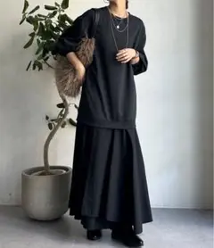 DouDou バックジップドッキングワンピース　スウェット