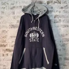 【champion】カレッジ風プリント ジップアップパーカー古着usedAS90