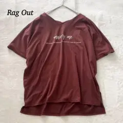 【ラグアウト】 Tシャツ　Mサイズ　Vネック　プリントロゴ　ブラウン　春夏秋