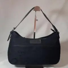 アニエスべー　ワンショルダーバッグ　レザー×キャンバス　ロゴ　ブラック