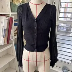 グレイル　ブラックリブ編み長袖カーディガン M