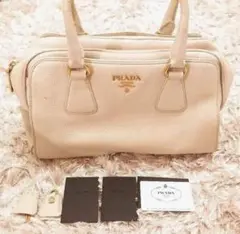 PRADA プラダ レザー バッグ グレージュ アイボリー ゴールド 美品