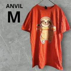 ANVIL スロースプリント Tシャツ Mサイズ オレンジ 半袖 ナマケモノ