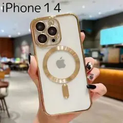 iPhone14 ケース 軽量 衝撃吸収 耐衝撃 MagSafe ゴールド