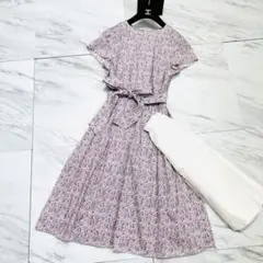 極美品 アマカ ロングワンピース 花柄 リバティー リボン フレア 40