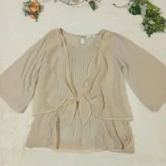 a v.v アーヴェヴェ　シフォンプリーツ　カットソー　七分袖　Lサイズ