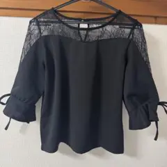 レース　リボン　ブラック　ブラウス