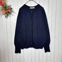 ショコラフィネローブ　クルーネックカーディガン　【F】ネイビー　長袖　ショート丈