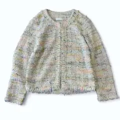 美品 Balleseyボールジィ ノーカラーツイード ジャケット Ｓ　ホワイト系