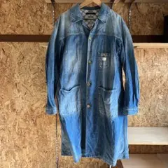 ジョンブル ロングデニムジャケット Johnbull 内側チェック ボタン留め