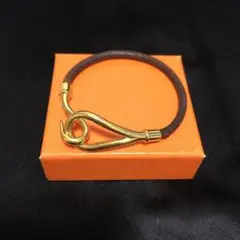 HERMES エルメス レザーブレスレット ジャンボ ゴールドカラー ブラウン