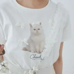 MAJESTIC LEGON プチリボンネコTシャツ ホワイト