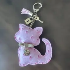 猫型 キーホルダー チェーン ピンク