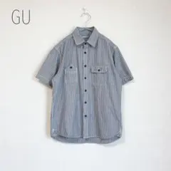GU 半袖ストライプシャツ　ワークシャツ　S ジーユー　ネイビー系