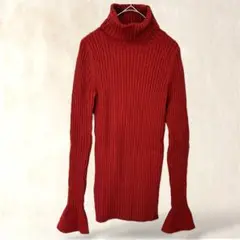 【MINELAL／ミネラル】タートルネックニット　F　フリル袖　タイト　キレイめ