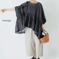 【新品】 tumugu ⿻ 完売品 ステッチワーク カディコットン ブラウス