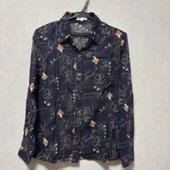 GRACE HOUSE 花柄 長袖シャツ M ネイビー
