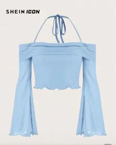 shein 水色mオフショルダー フレア袖トップス
